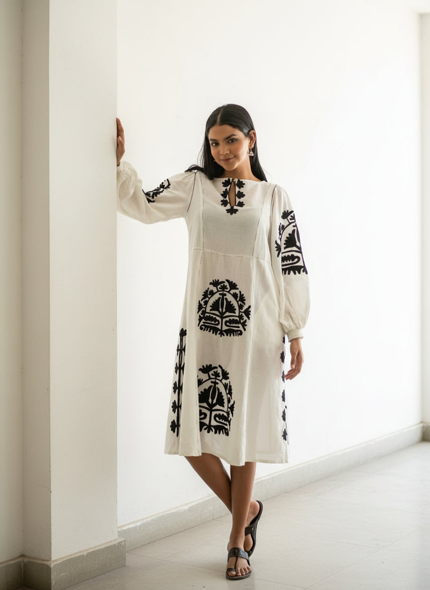Janis Dress Aari Embroidery  :  Black