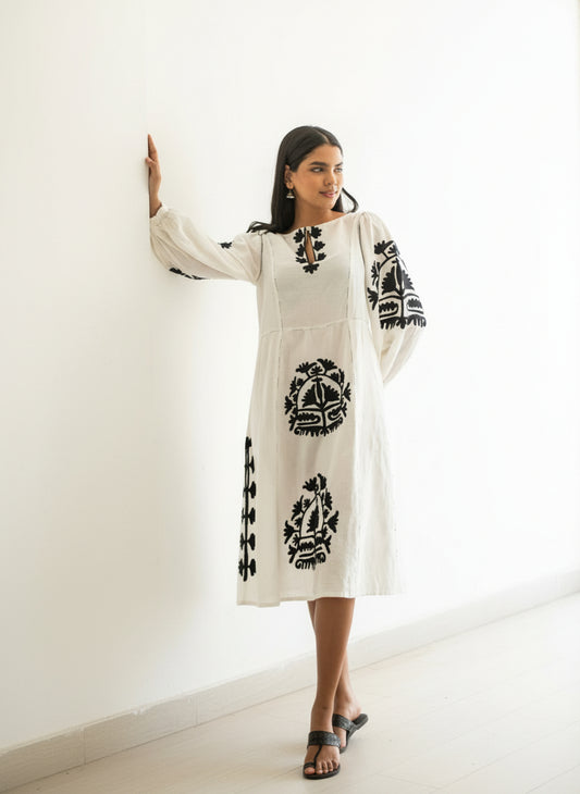 Janis Dress Aari Embroidery  :  Black