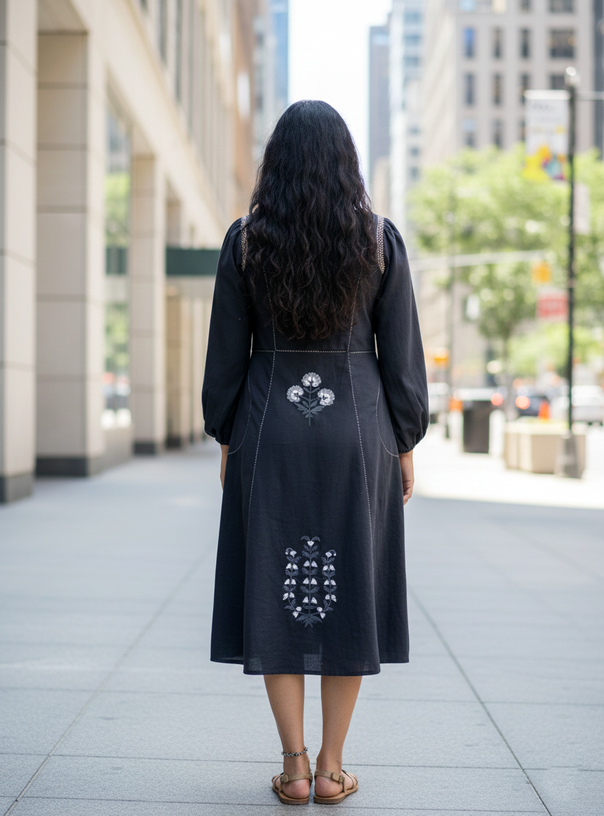 Janis Dress :Aari Embroidered  Black