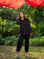 Pinch Cuff Pant : Solid Black Slub