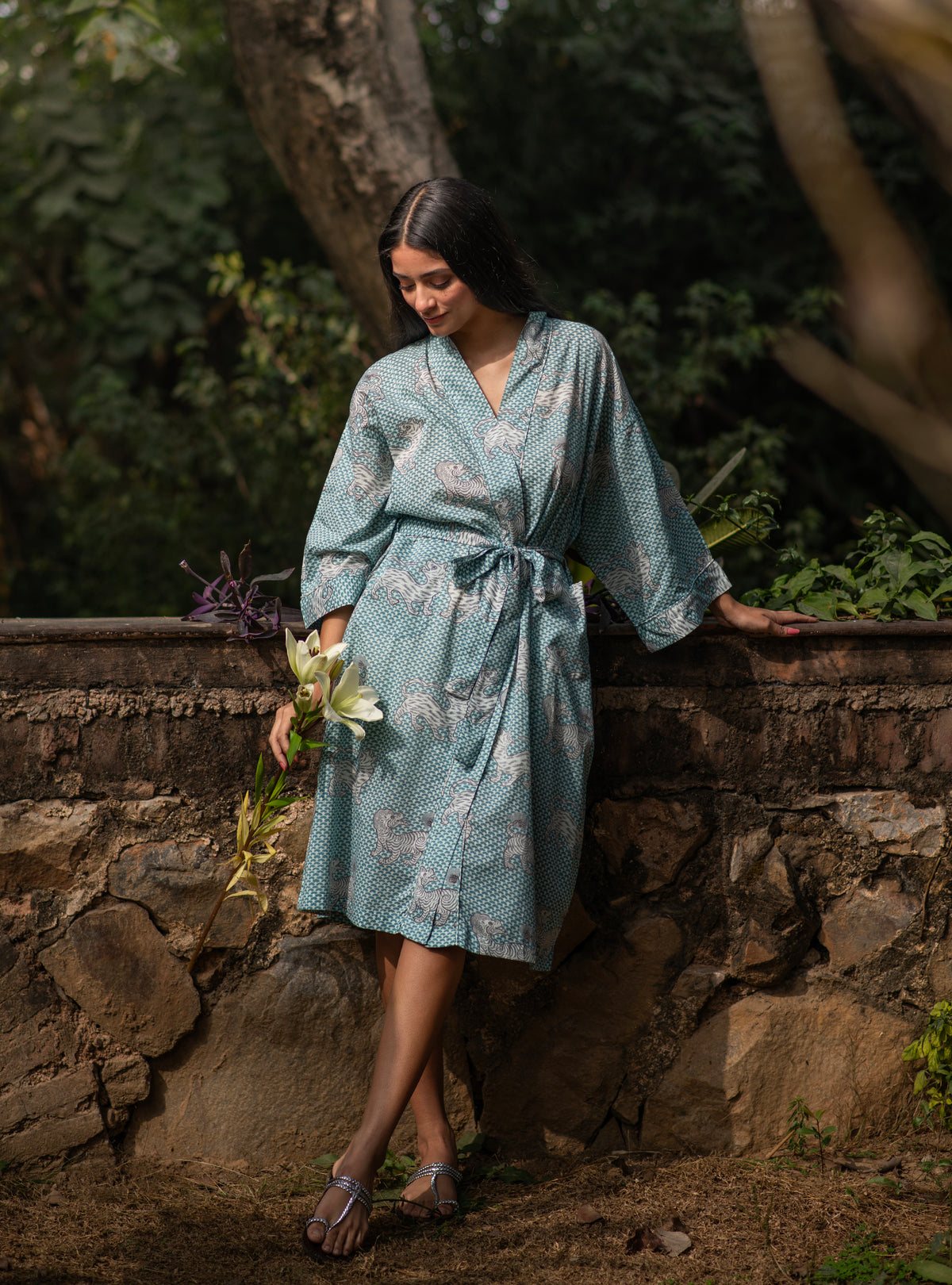 Joy Kimono : Tiger Turquoise Voile