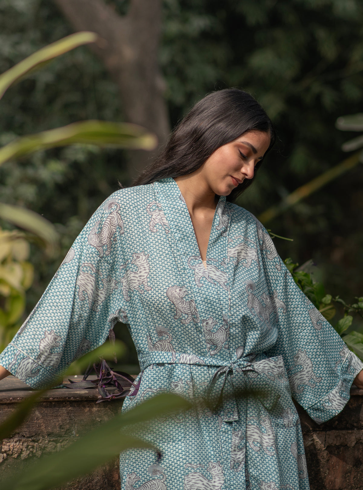 Joy Kimono : Tiger Turquoise Voile