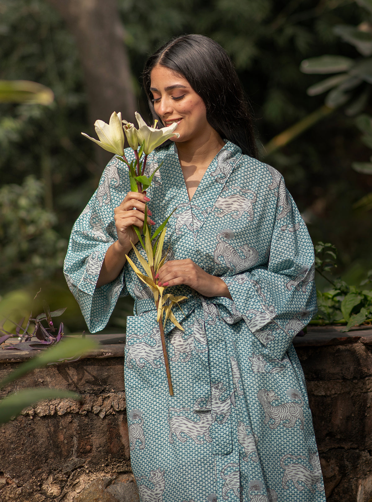 Joy Kimono : Tiger Turquoise Voile