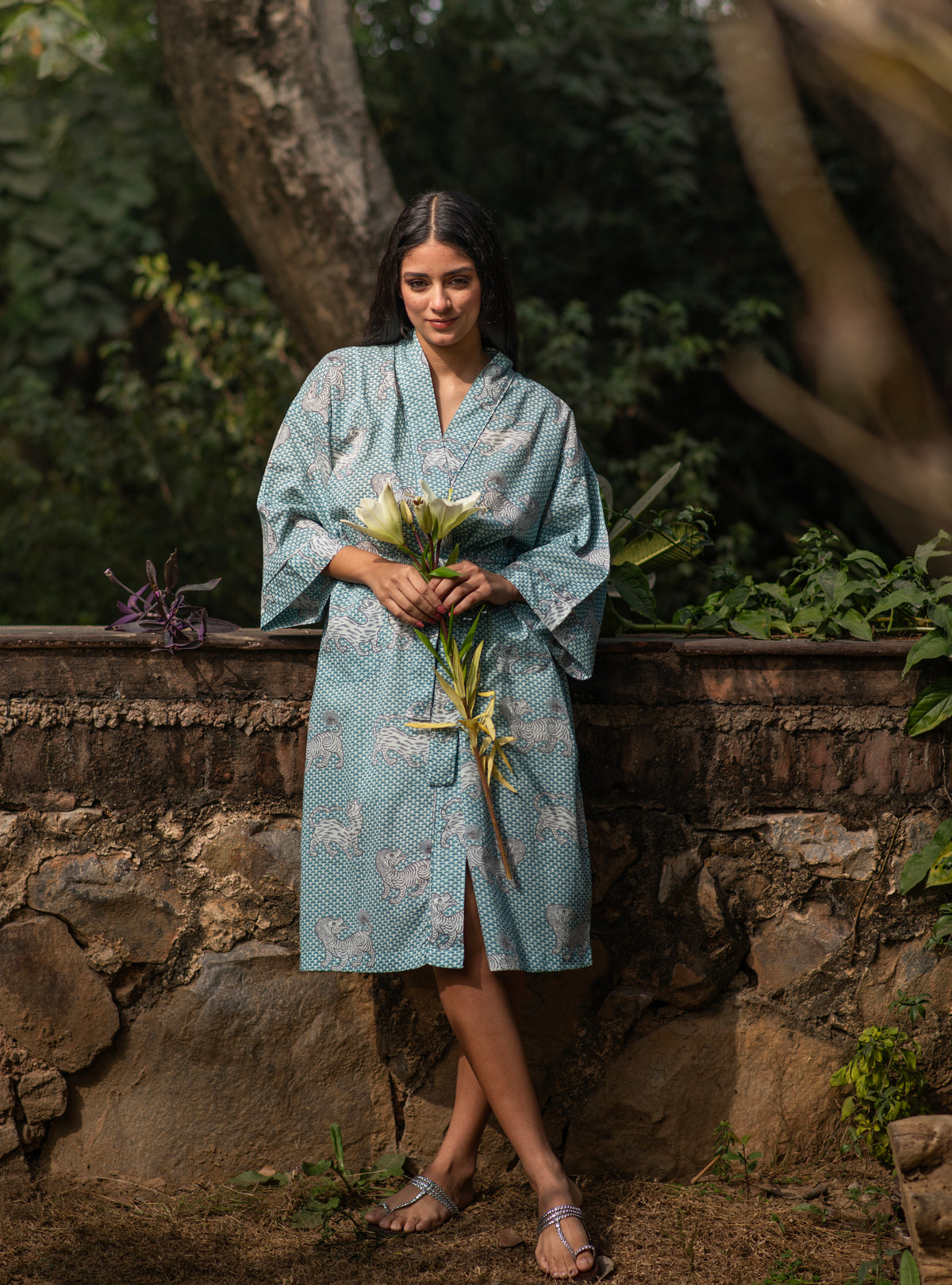 Joy Kimono : Tiger Turquoise Voile