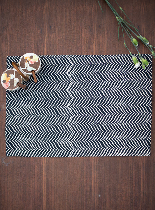 Block Printed Mat  Set of 2: Gumbaj Black