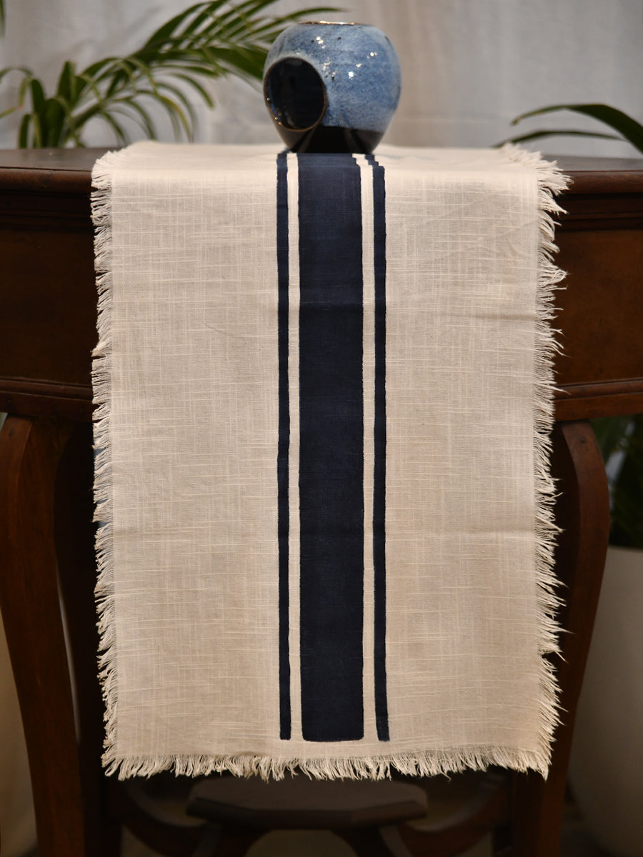 Block Printed Runner  : Stripe Black Slub