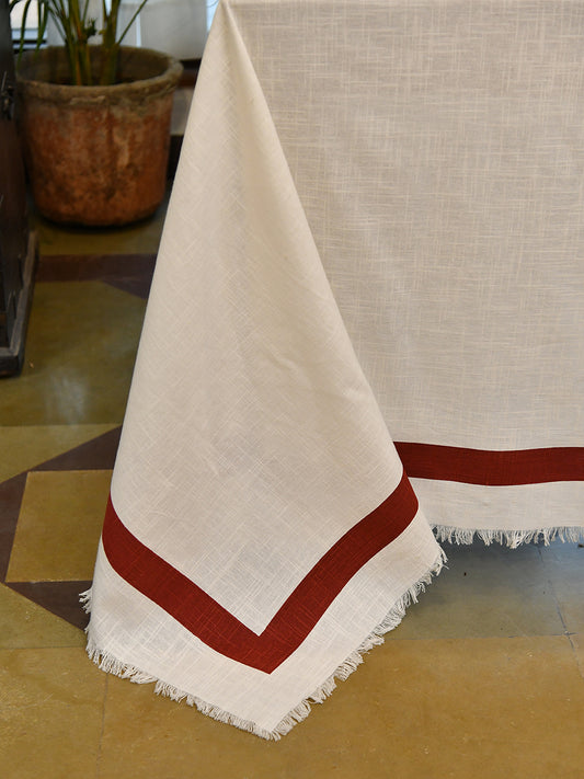 Kerala Stripes Table Cloth :  Cloud Dancer  Red