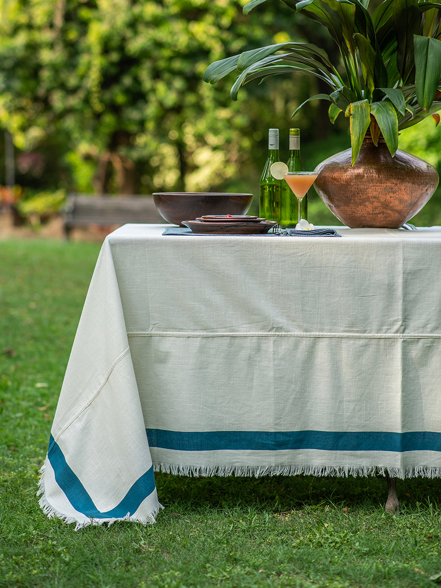 Kerala Border Table Cloth : Stripes Indigo Textured