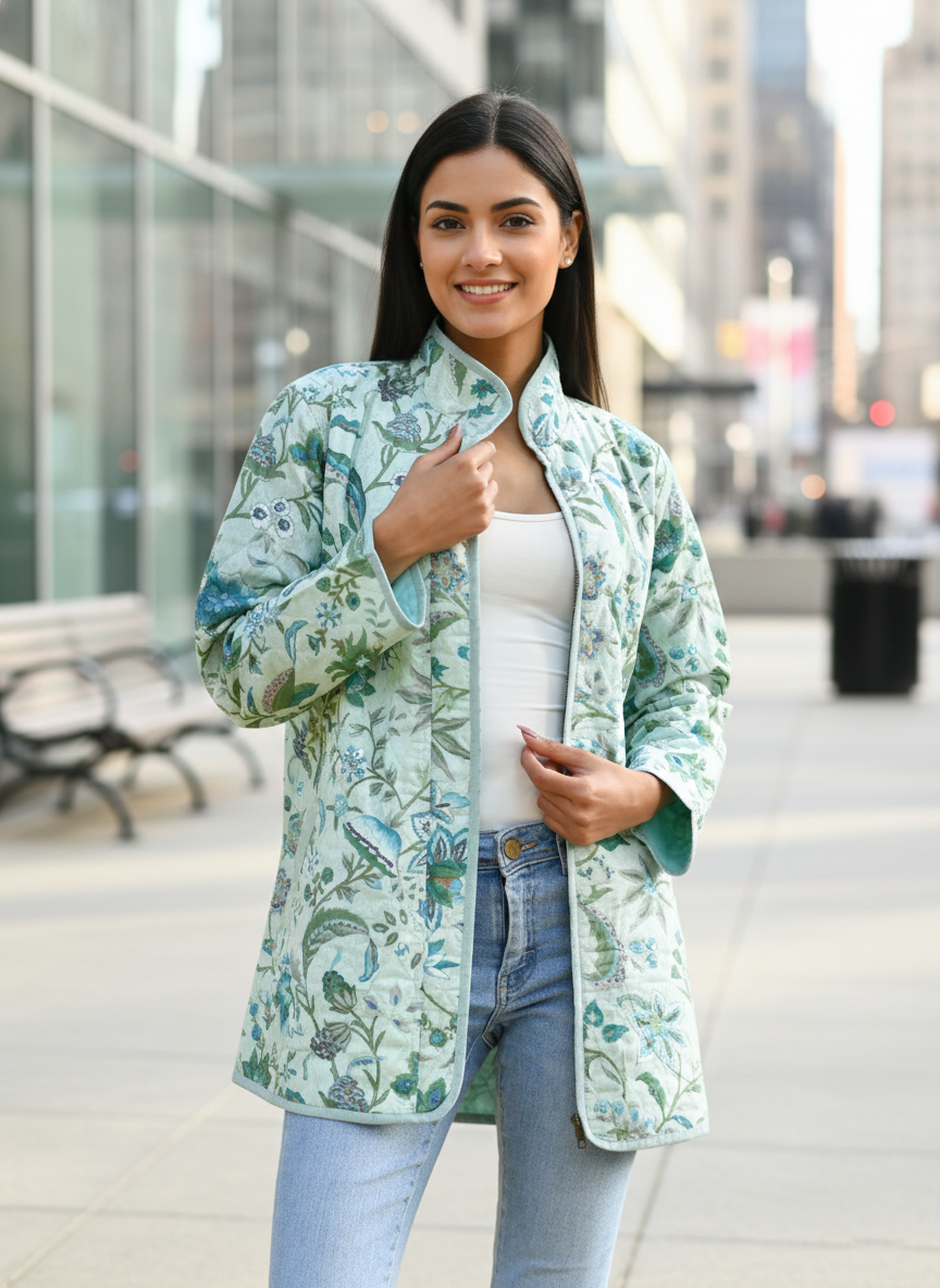Kerala Quilted Coat : Aqua
