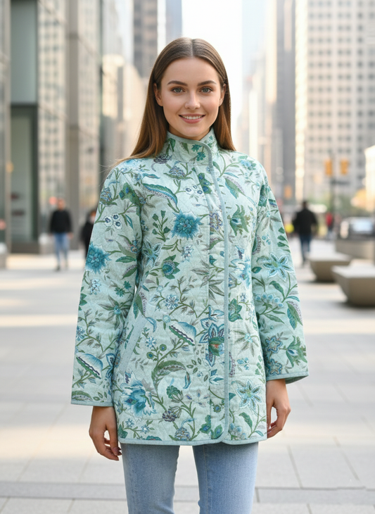 Kerala Quilted Coat : Aqua