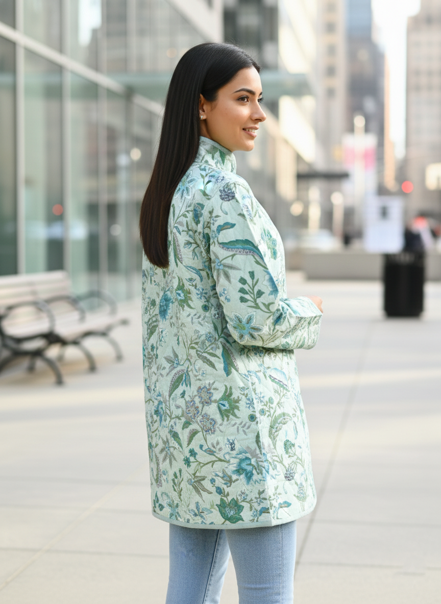 Kerala Quilted Coat : Aqua