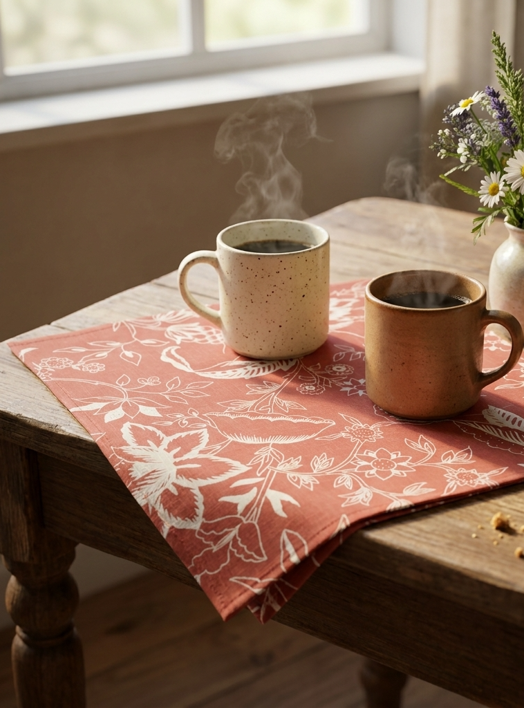 Block Printed Napkin Set of 2 : Kerala Rust