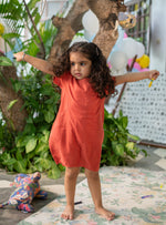 Kids Balloon Dress : Solid  Rust Slub