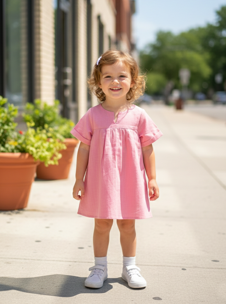 Kids Claire Dress : Slub Dusty Rose