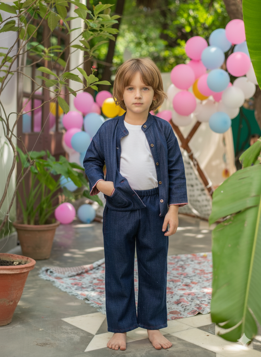 Kids Classic Pant Handwoven : Veg Dyed Navy Denim
