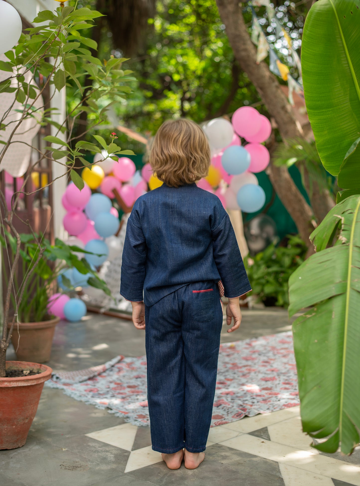 Kids Jacket Reversible Handwoven: Veg Dyed Navy Denim