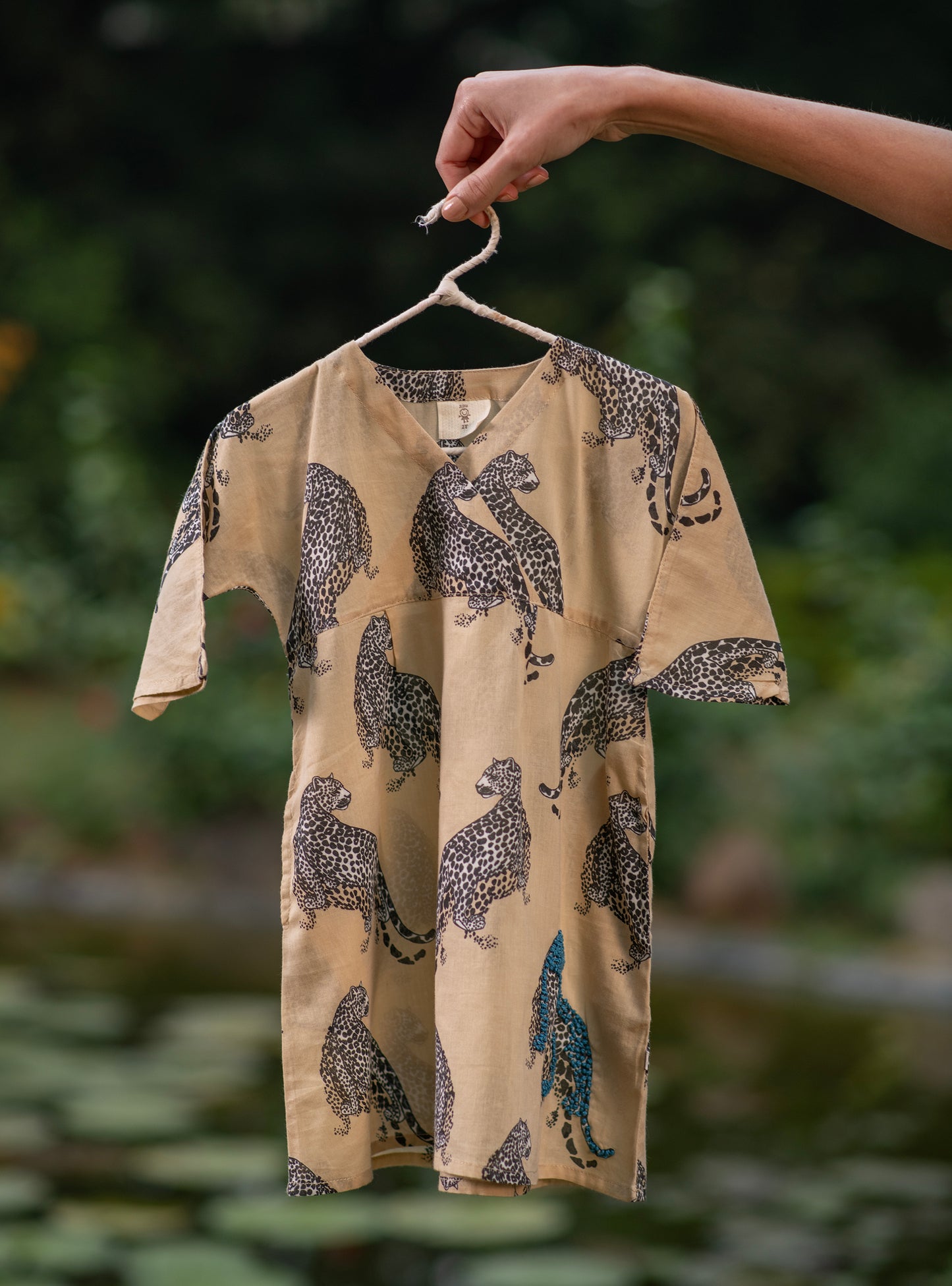 Kids Tea Time Dress :  Leopard  Beige Voile
