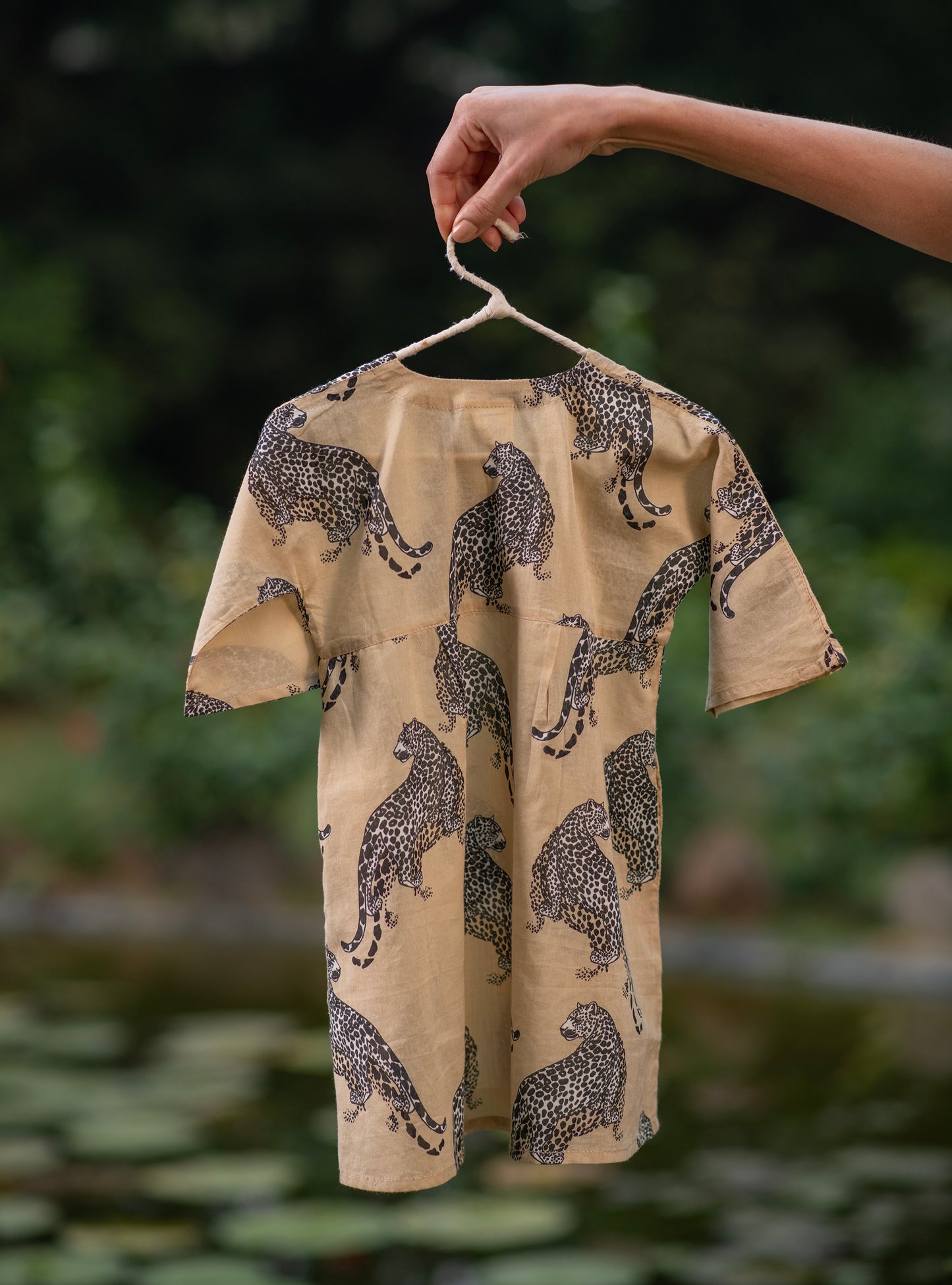 Kids Tea Time Dress :  Leopard  Beige Voile
