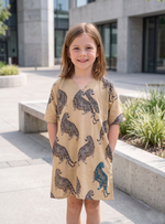 Kids Tea Time Dress :  Leopard  Beige Voile