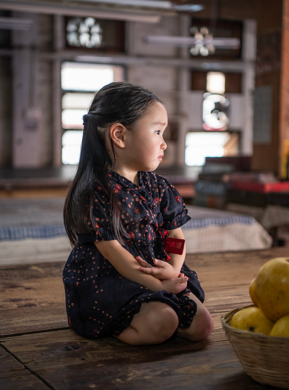 Kids Wrap Around Dress : Bandhani Black Voile