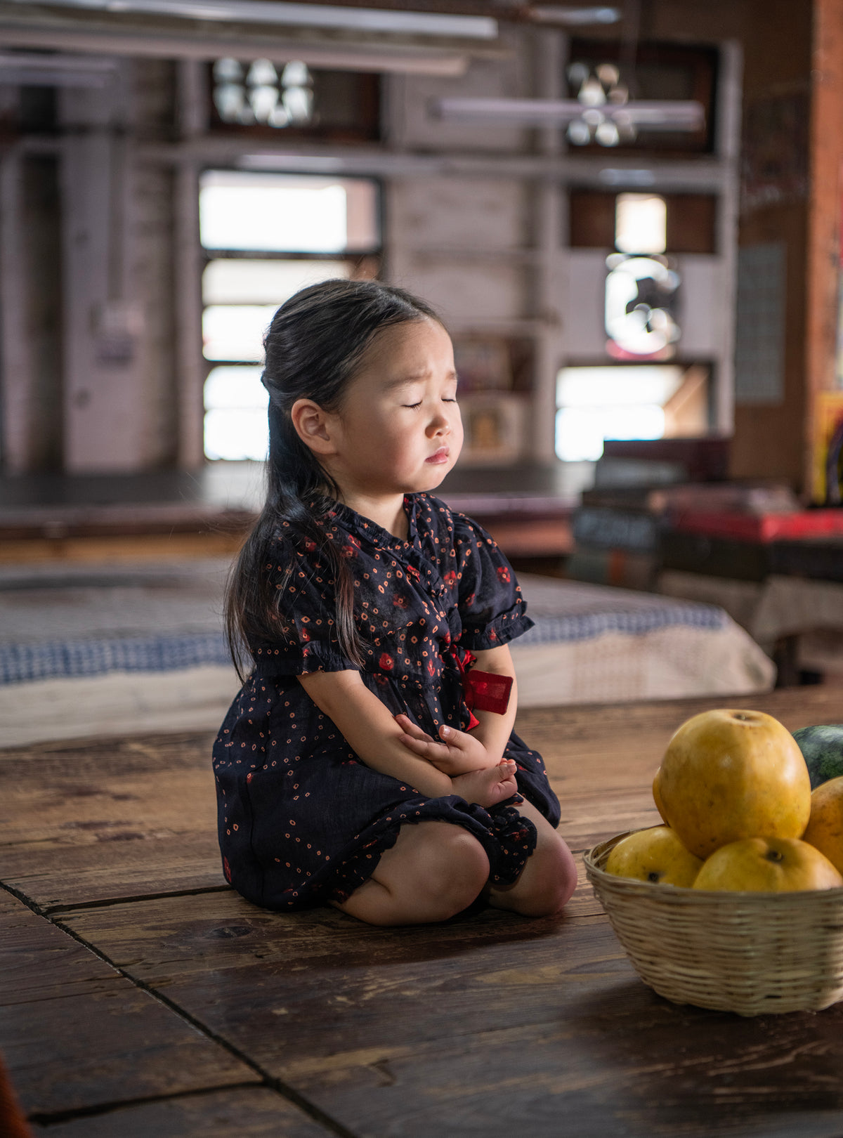 Kids Wrap Around Dress : Bandhani Black Voile