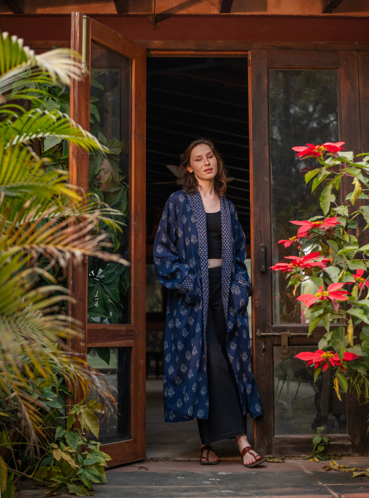 Long Kimono : Kasauli Buti Blue Voile