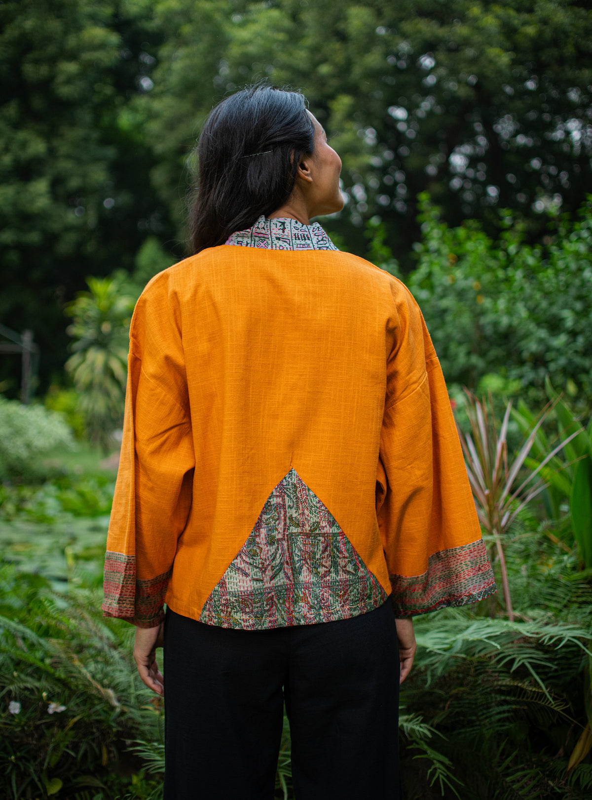 Kimono Shrug :  Mustard Textured+Gudri Silk