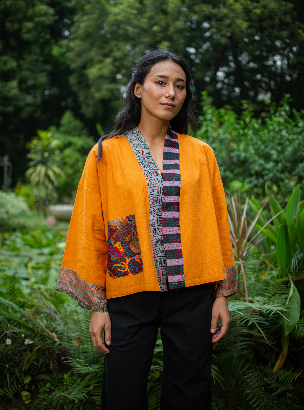 Kimono Shrug :  Mustard Textured+Gudri Silk