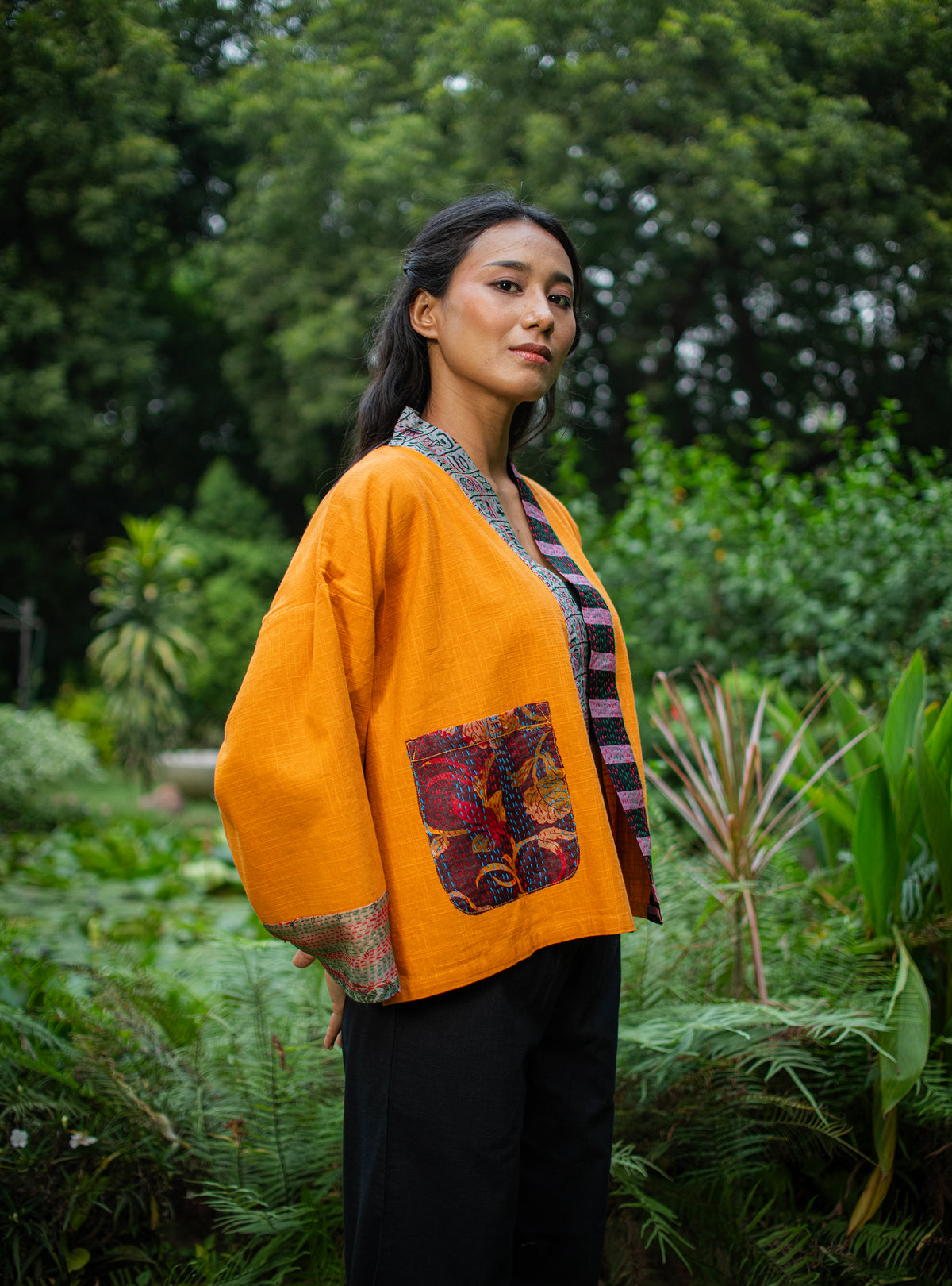 Kimono Shrug :  Mustard Textured+Gudri Silk