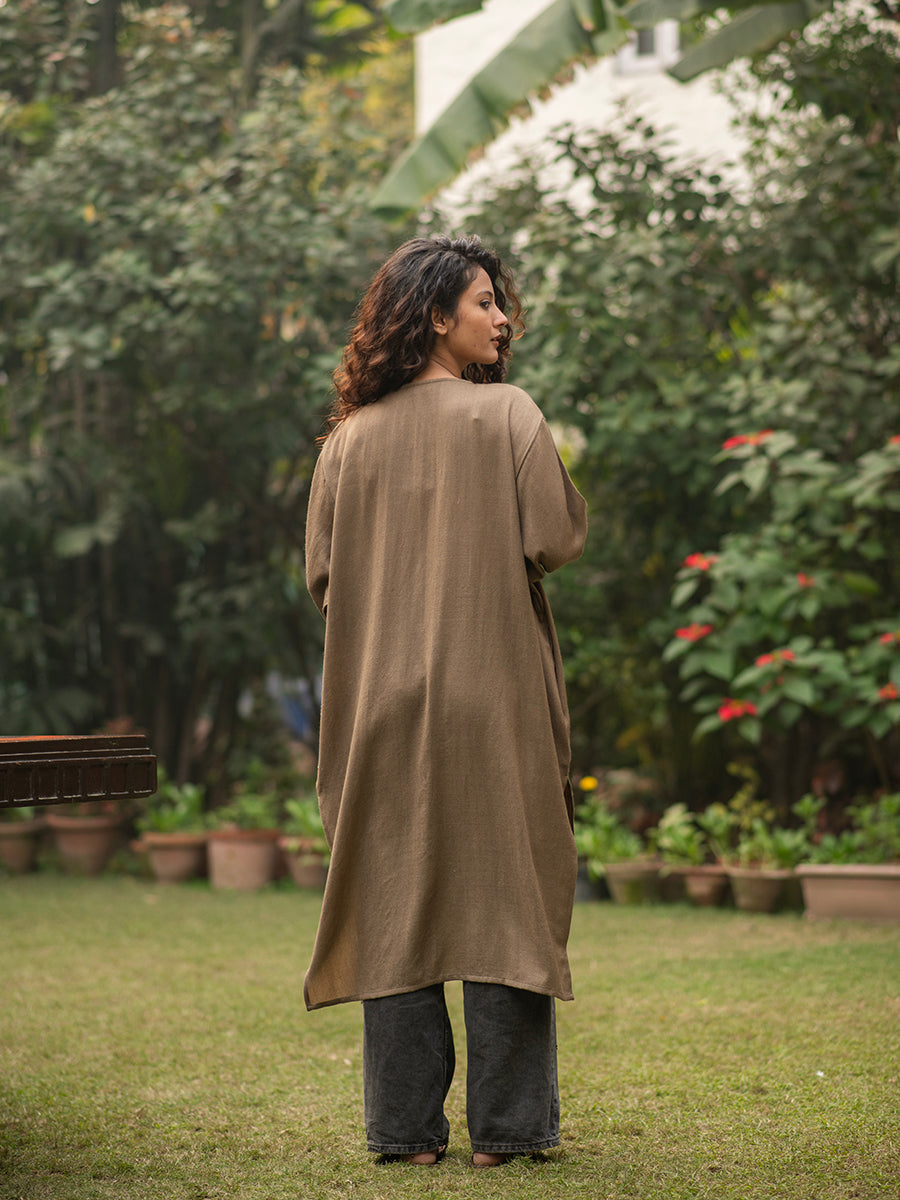 Solid Robe Dress : Khaki