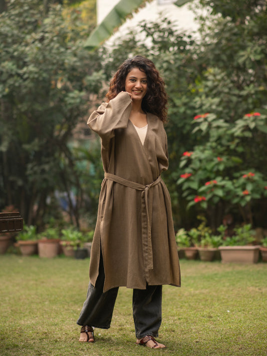 Solid Robe Dress : Khaki