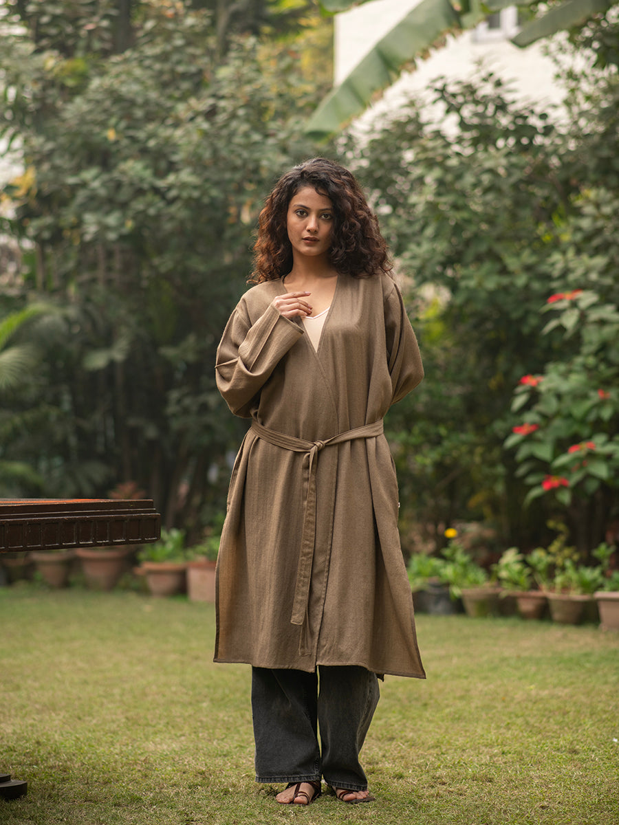 Solid Robe Dress : Khaki