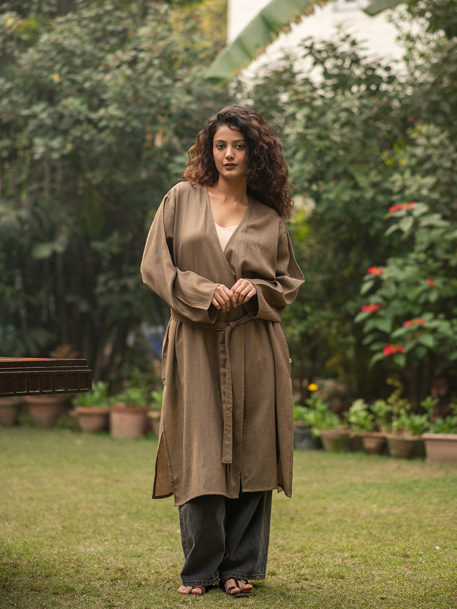Solid Robe Dress : Khaki
