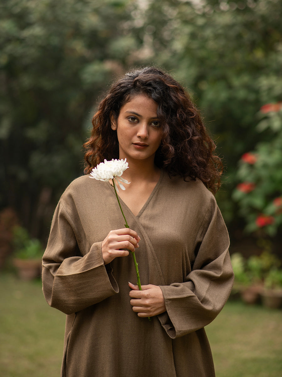 Solid Robe Dress : Khaki