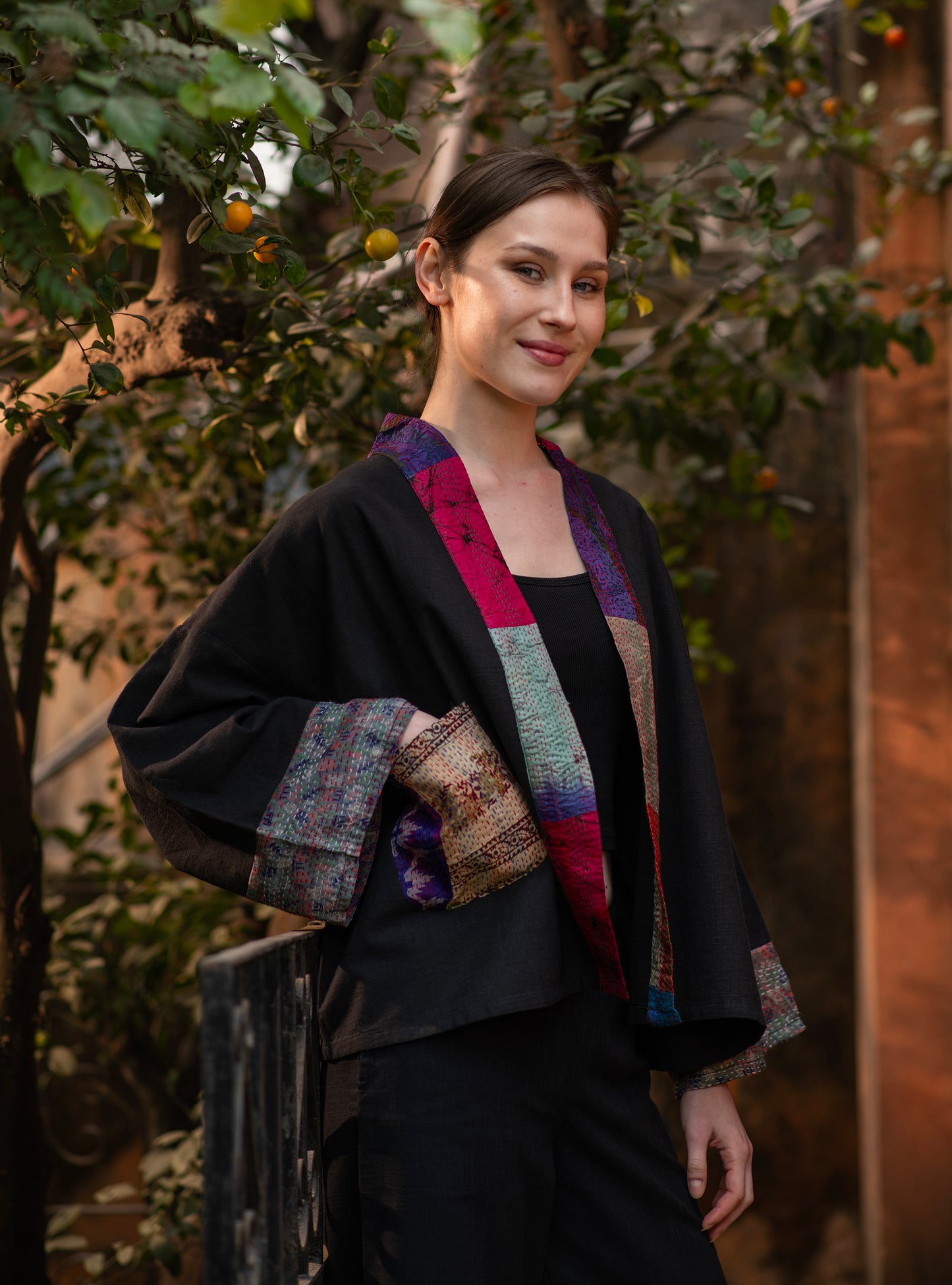 Kimono Shrug : Black Slub+Gudri Silk