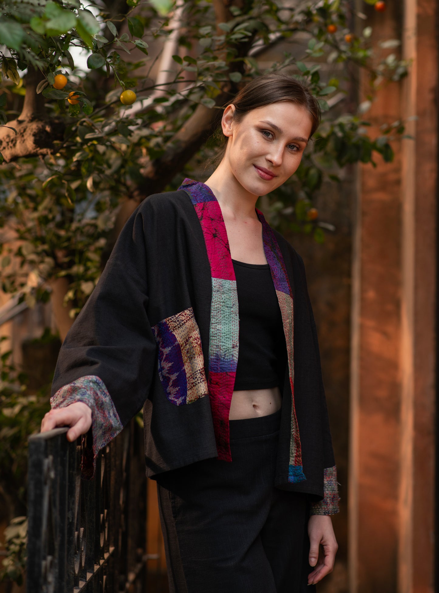 Kimono Shrug : Black Slub+Gudri Silk
