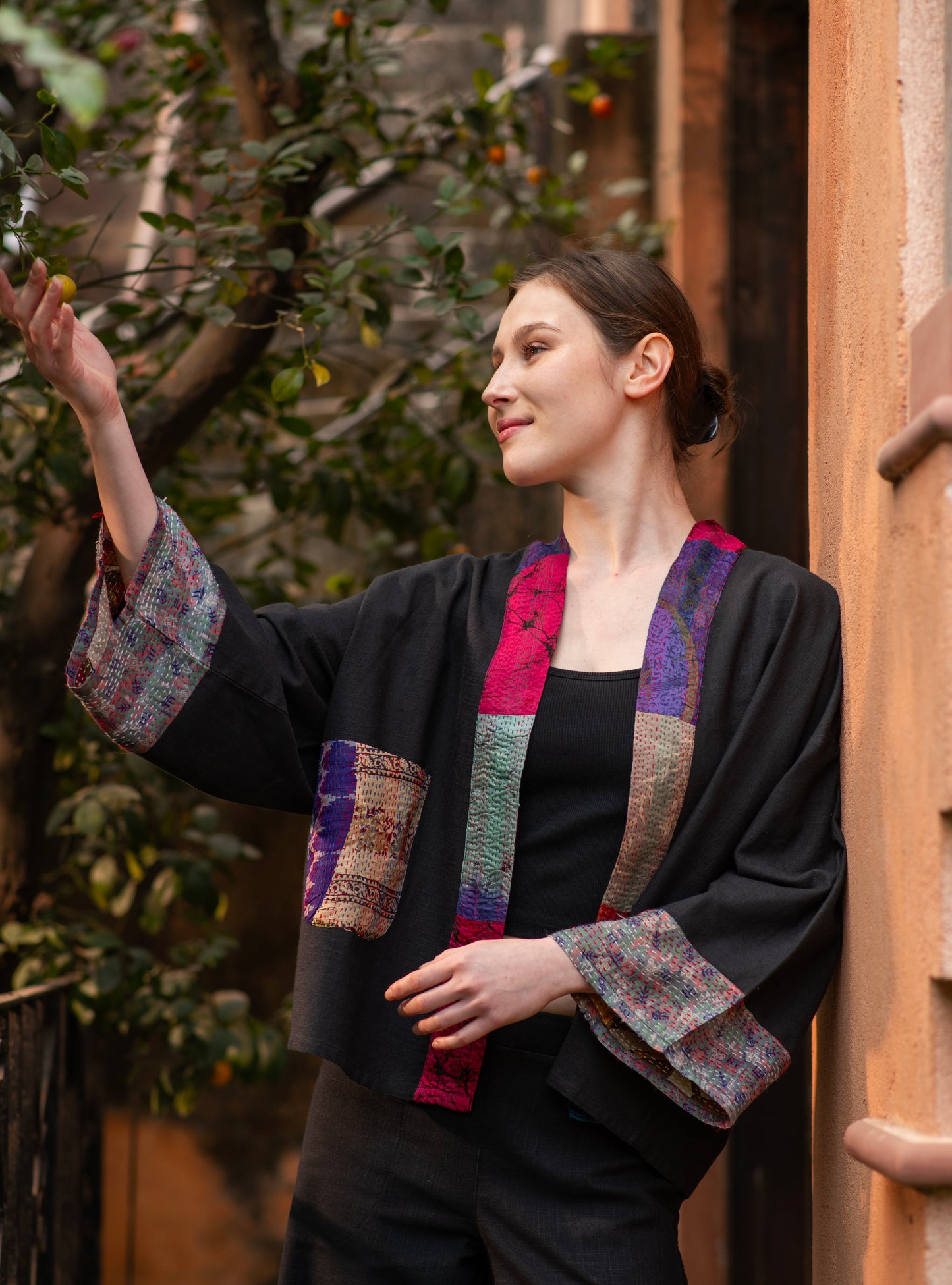 Kimono Shrug : Black Slub+Gudri Silk