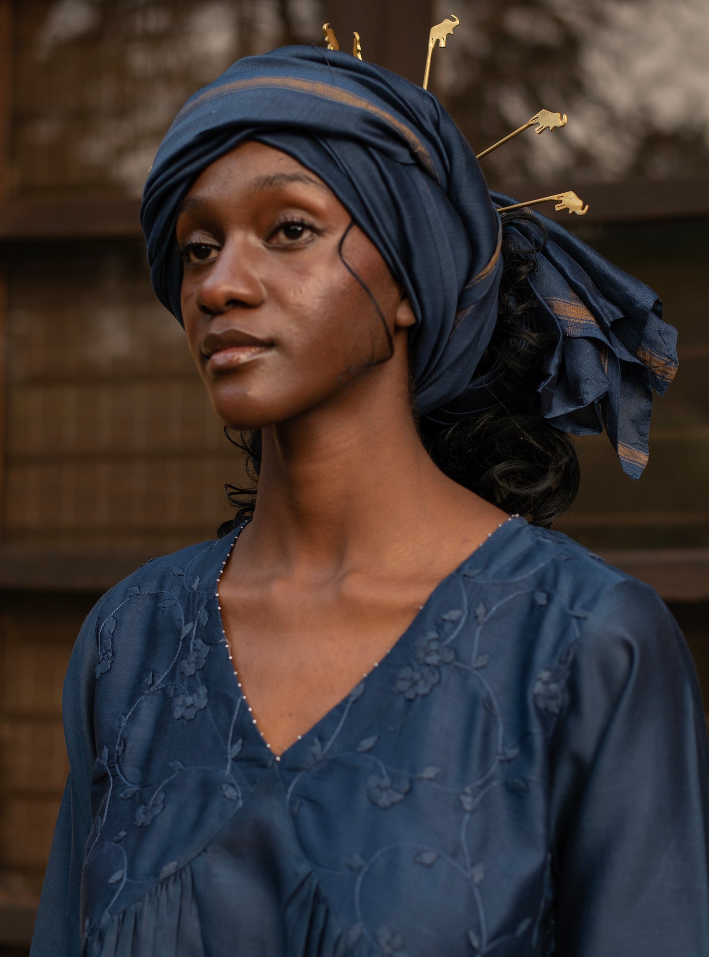 Kovalam Dress : Hand Applique Navy Chanderi