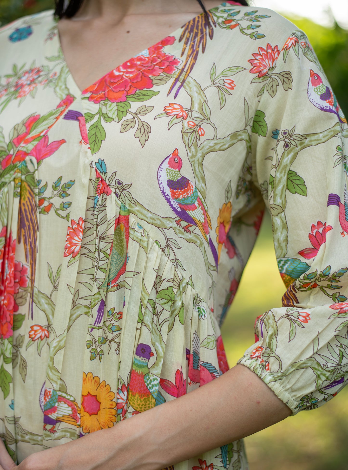 Kovalam Dress : Bird Lime Voile