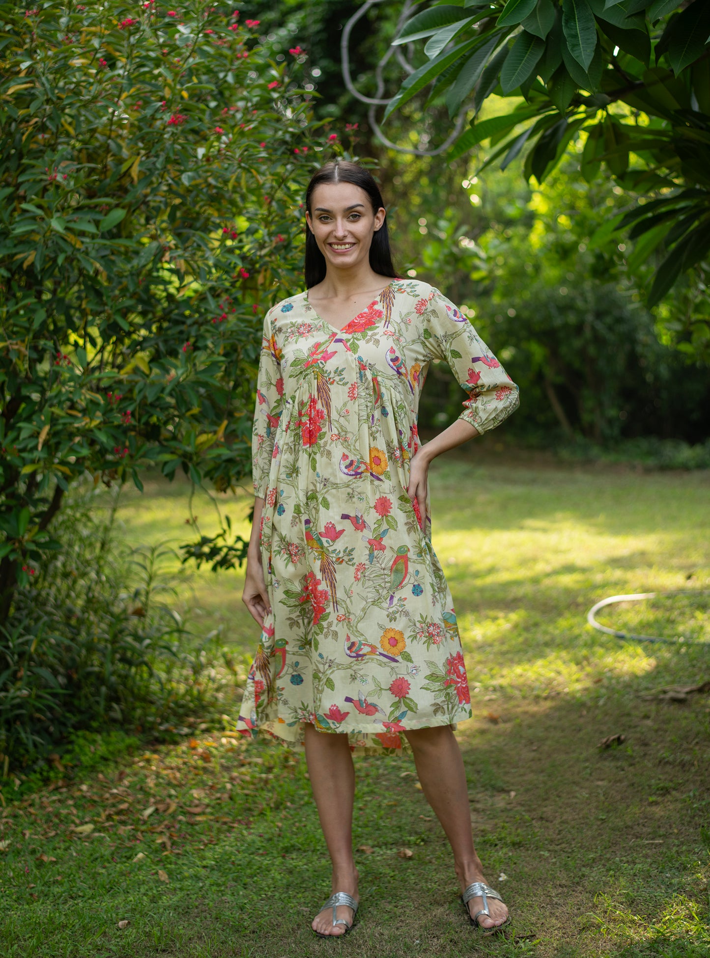 Kovalam Dress : Bird Lime Voile