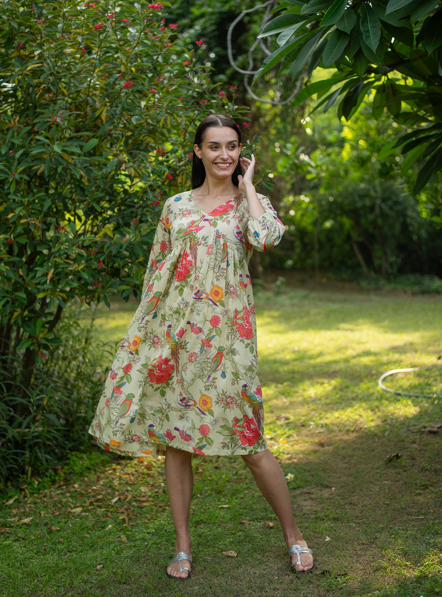 Kovalam Dress : Bird Lime Voile