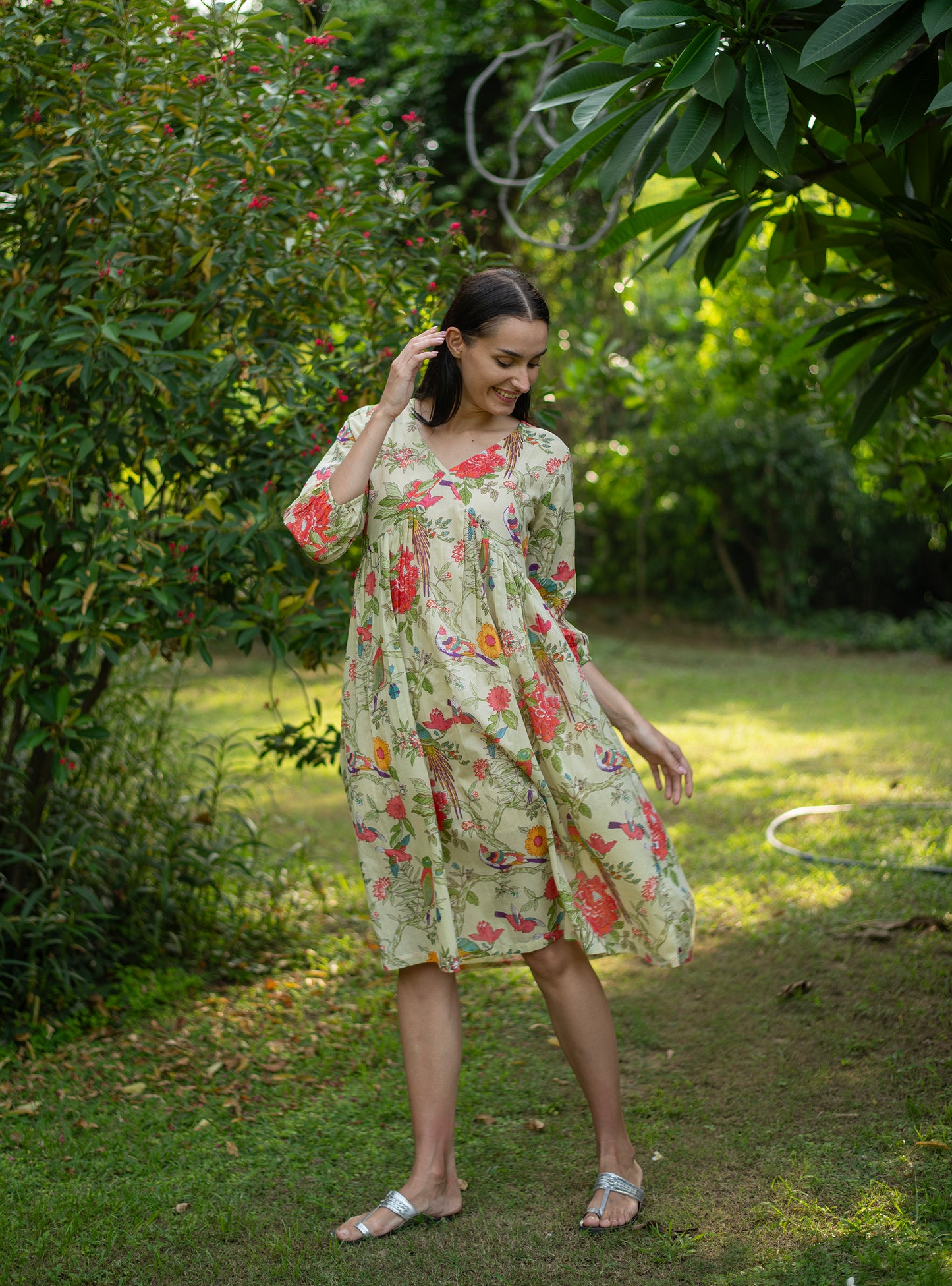 Kovalam Dress : Bird Lime Voile