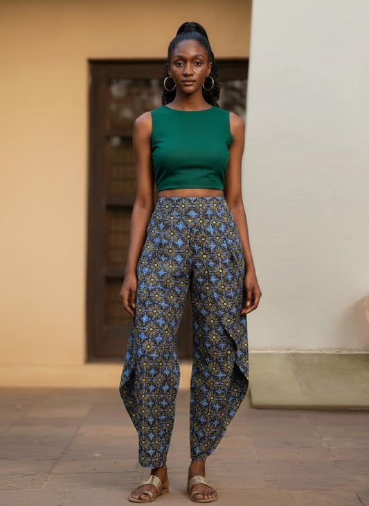 Long Criss Cross Pant : Rosetta Black Chanderi