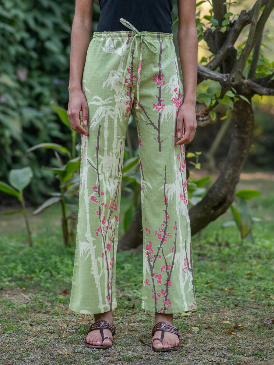 Lounge Pant : Cherry Blossom Green Voile