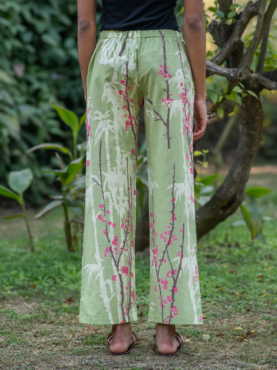 Lounge Pant : Cherry Blossom Green Voile