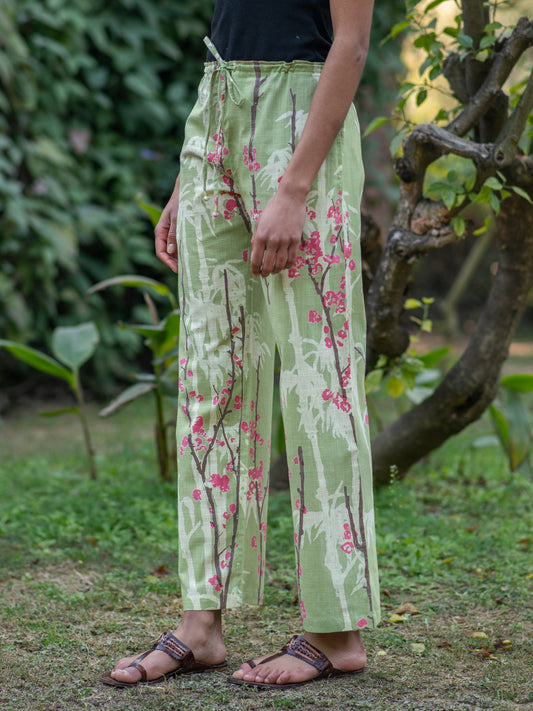 Lounge Pant : Cherry Blossom Green Voile