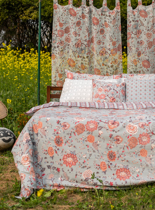 Printed Bed Cover Extra-Border  : Malabar Celeste