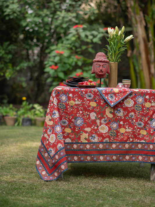Printed Table Cloth Extra-Border  : Malabar Rust