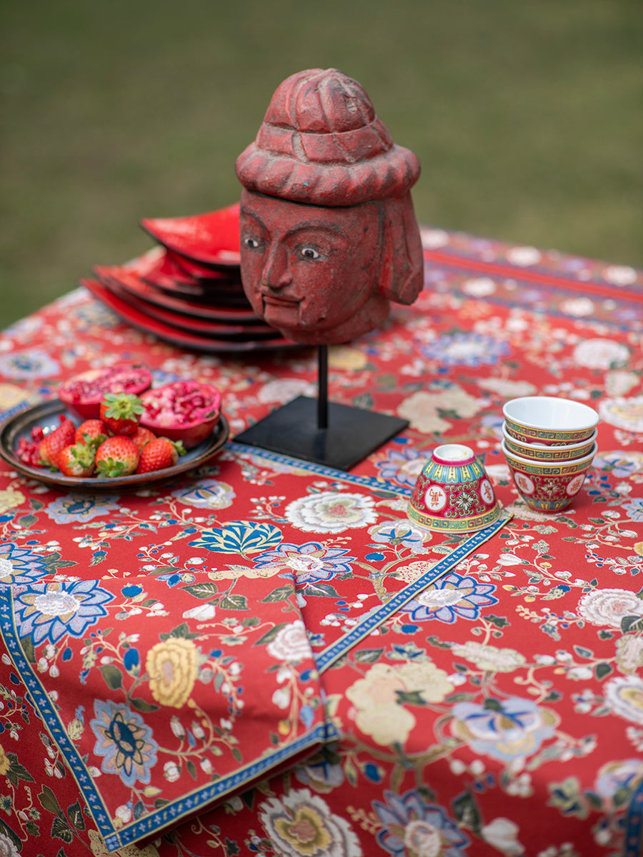 Printed Table Cloth Extra-Border  : Malabar Rust