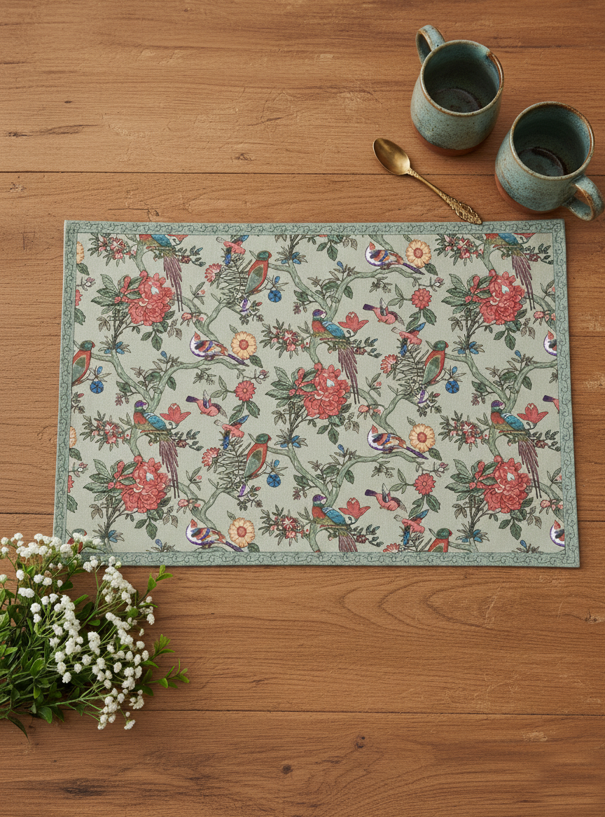 Printed Placemat Set of 2 : Bird Lime Canvas